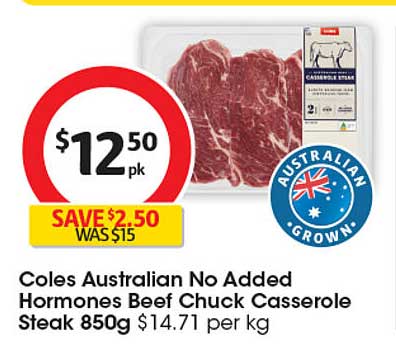 Coles Australian No Added Hormones Beef Chuck Casserole Steak