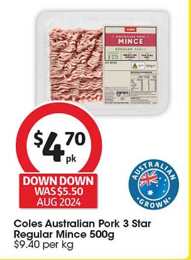 Coles Australian Pork 3 Star Regular Mince