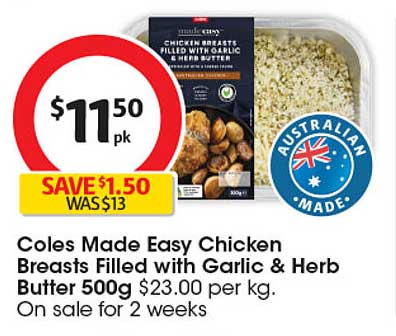 Coles Made Easy Chicken Breasts Filled with Garlic & Herb Butter