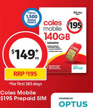 Coles Mobile 140GB $195 Prepaid SIM