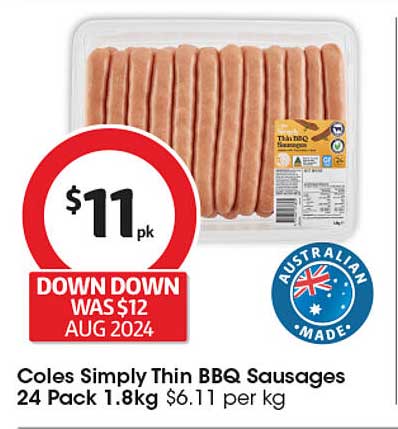 Coles Simply Thin BBQ Sausages