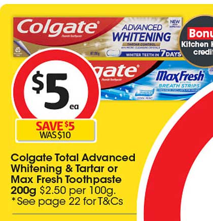 Colgate Total Advanced Whitening & Tartar or Max Fresh Toothpaste