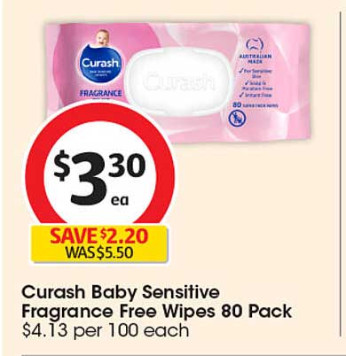 Curash Baby Sensitive Fragrance Free Wipes 80 Pack