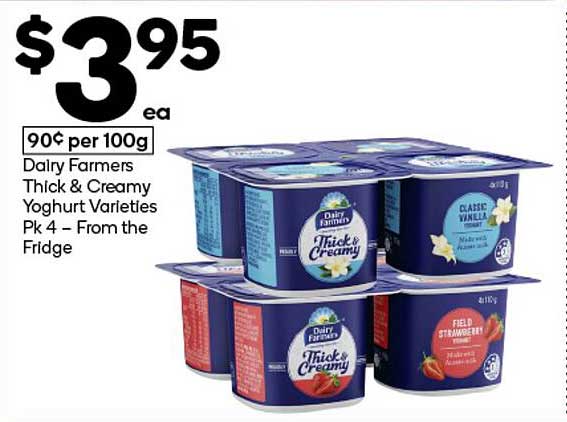 Dairy Farmers Thick & Creamy Yoghurt Varieties Pk 4 - From the Fridge