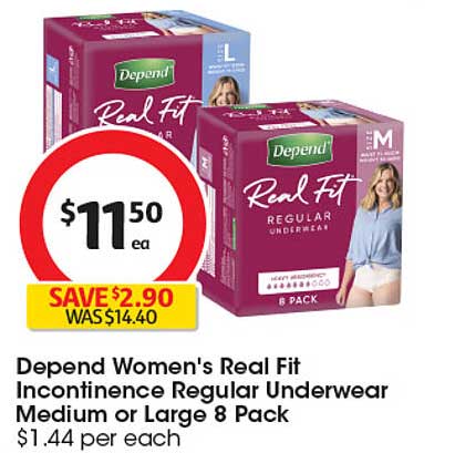 Depend Women's Real Fit Incontinence Regular Underwear Medium or Large 8 Pack