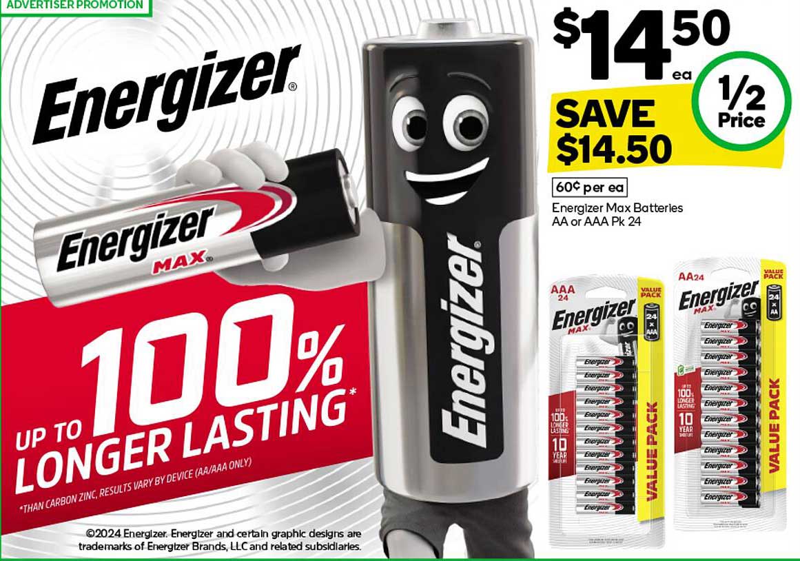 Energizer Max Batteries AA or AAA Pk 24