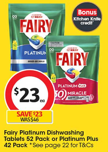 Fairy Platinum Dishwashing Tablets 52 Pack or Platinum Plus 42 Pack