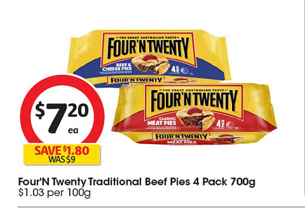 Four'N Twenty Traditional Beef Pies 4 Pack