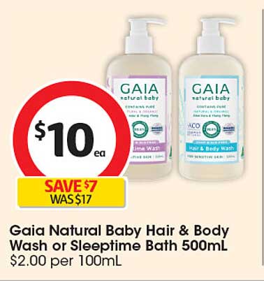 Gaia Natural Baby Hair & Body Wash or Sleeptime Bath