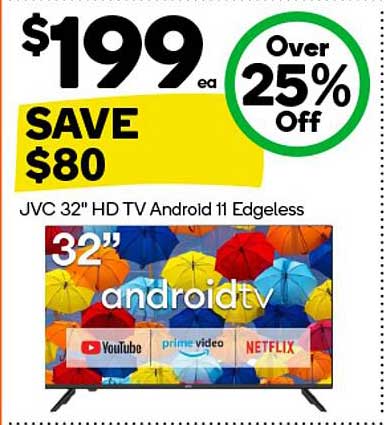 JVC 32" HD TV Android 11 Edgeless