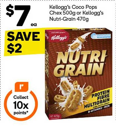 Kellogg's Coco Pops Chex 500g or Kellogg's Nutri-Grain 470g