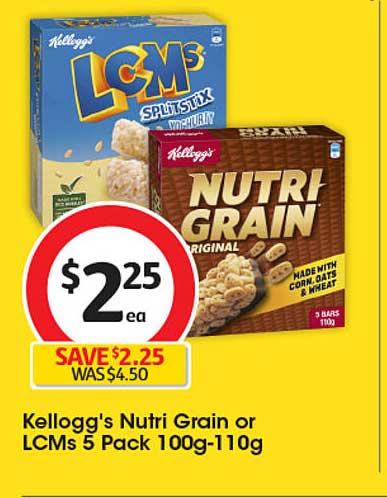 Kellogg's Nutri Grain or LCMs 5 Pack