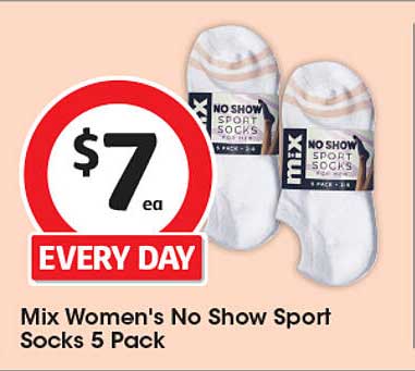 Mix Women's No Show Sport Socks 5 Pack