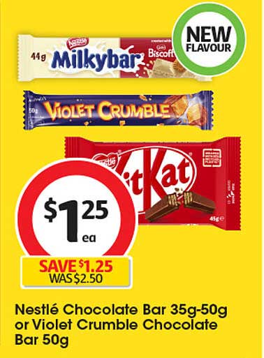 Nestlé Chocolate Bar 35g-50g or Violet Crumble Chocolate Bar 50g