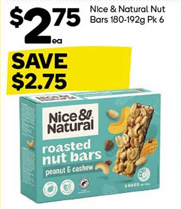 Nice & Natural Roasted Nut Bars Peanut & Cashew