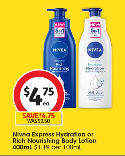 Nivea Express Hydration or Rich Nourishing Body Lotion