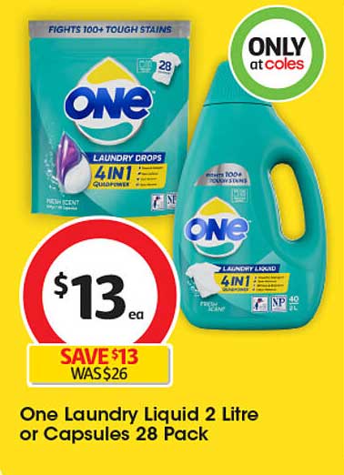 One Laundry Liquid 2 Litre or Capsules 28 Pack