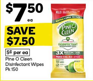 Pine O Clean Disinfectant Wipes Pk 150