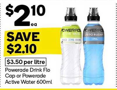 Powerade Drink Flo Cap or Powerade Active Water 600ml