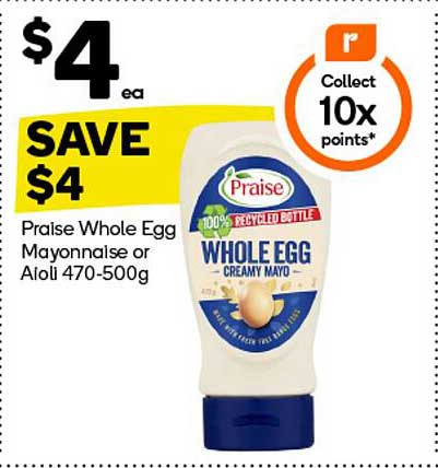 Praise Whole Egg Mayonnaise or Aioli 470-500g