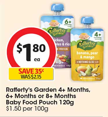 Rafferty's Garden 4+ Months, 6+ Months or 8+ Months Baby Food Pouch