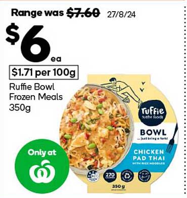 Ruffie Bowl Frozen Meals 350g Chicken Pad Thai