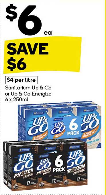 Sanitarium Up & Go or Up & Go Energize 6 x 250ml