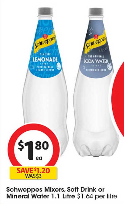 Schweppes Mixers, Soft Drink or Mineral Water