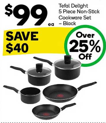 Tefal Delight 5 Piece Non-Stick Cookware Set – Black