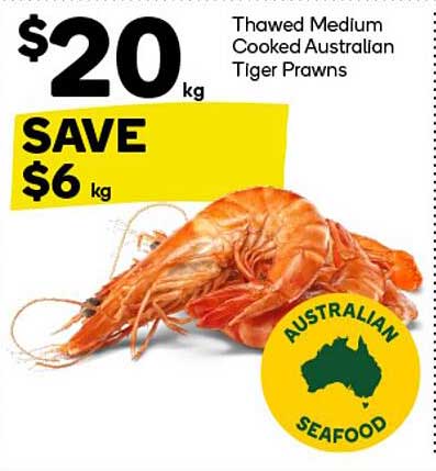 Thawed Medium Cooked Australian Tiger Prawns