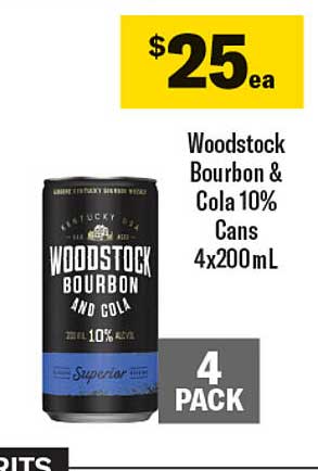 Woodstock Bourbon & Cola 10% Cans 4 PACK