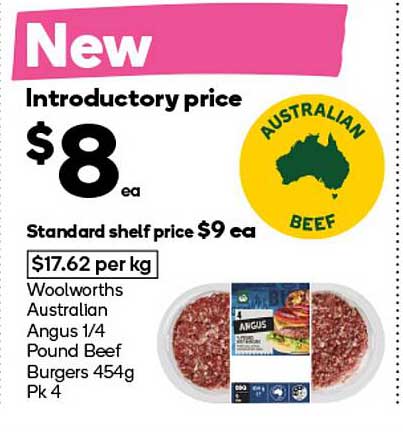 Woolworths Australian Angus 1/4 Pound Beef Burgers