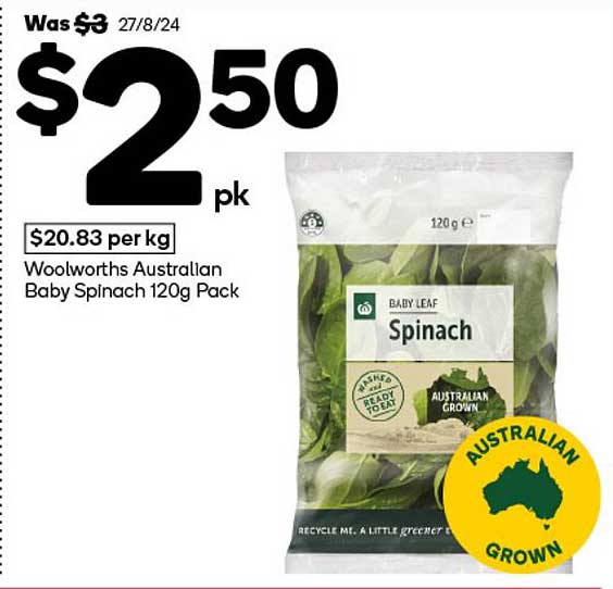 Woolworths Australian Baby Spinach 120g Pack