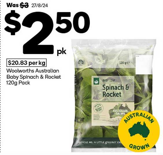 Woolworths Australian Baby Spinach & Rocket 120g Pack