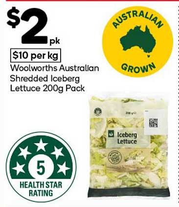 Woolworths Australian Shredded Iceberg Lettuce 200g Pack