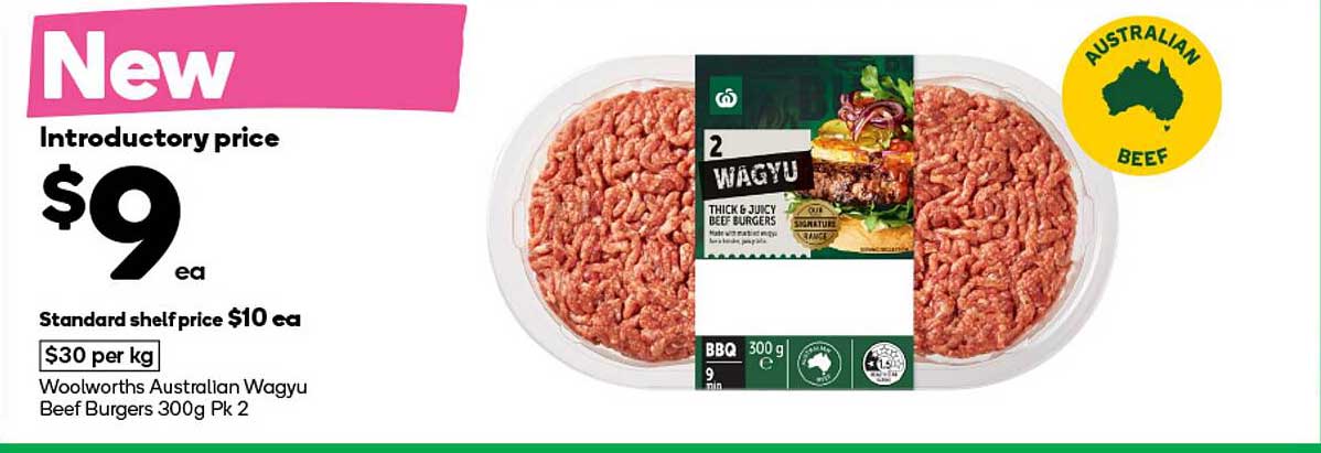 Woolworths Australian Wagyu Beef Burgers 300g Pk 2