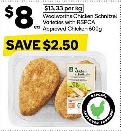 Woolworths Chicken Schnitzel Varieties with RSPCA Approved Chicken