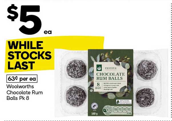 Woolworths Chocolate Rum Balls Pk 8