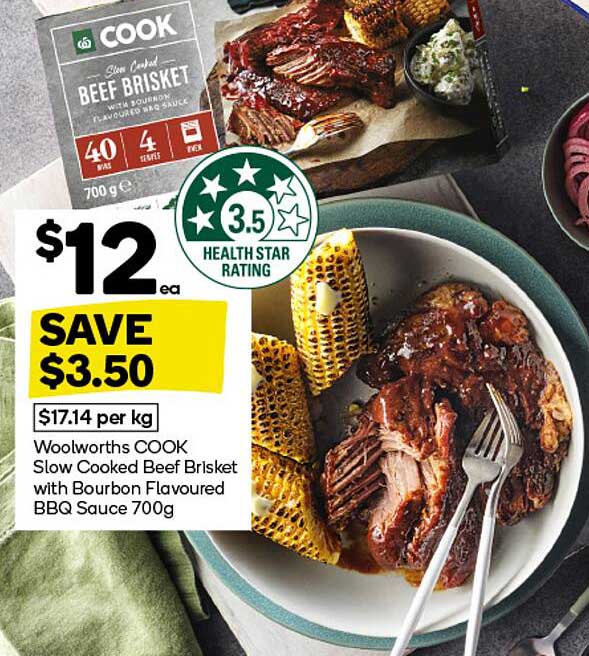 Woolworths COOK Slow Cooked Beef Brisket with Bourbon Flavoured BBQ Sauce