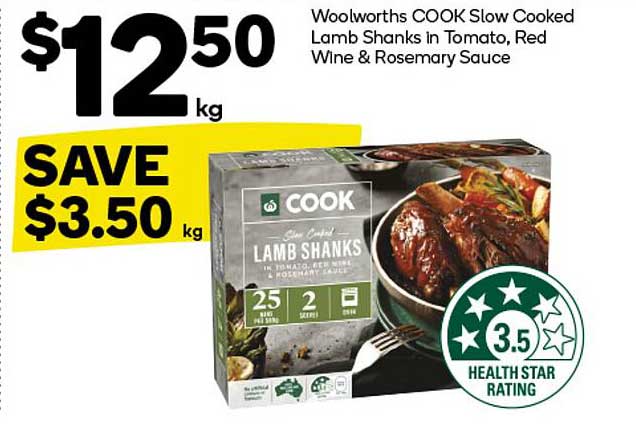 Woolworths COOK Slow Cooked Lamb Shanks In Tomato, Red Wine & Rosemary Sauce