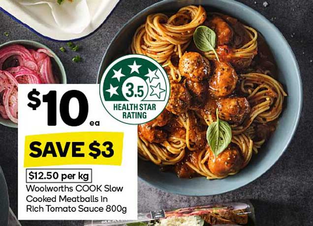 Woolworths COOK Slow Cooked Meatballs In Rich Tomato Sauce