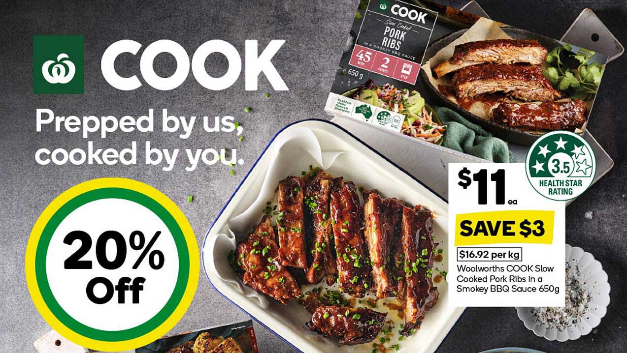 Woolworths COOK Slow Cooked Pork Ribs in a Smokey BBQ Sauce