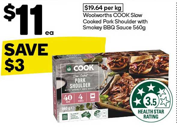 Woolworths COOK Slow Cooked Pork Shoulder with Smokey BBQ Sauce