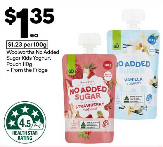 Woolworths No Added Sugar Kids Yoghurt Pouch