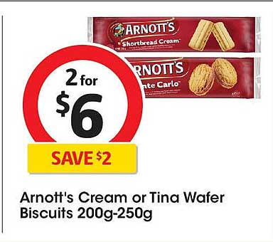 Arnott's Cream or Tina Wafer Biscuits