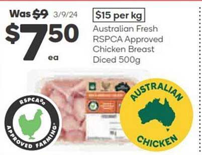 Australian Fresh RSPCA Approved Chicken Breast Diced 500g