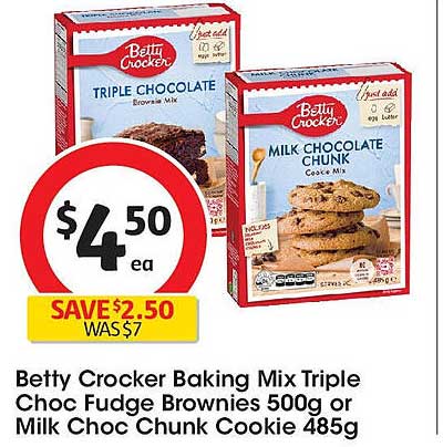 Betty Crocker Baking Mix Triple Choc Fudge Brownies or Milk Choc Chunk Cookie