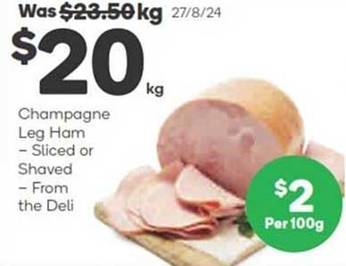 Champagne Leg Ham - Sliced or Shaved - From the Deli