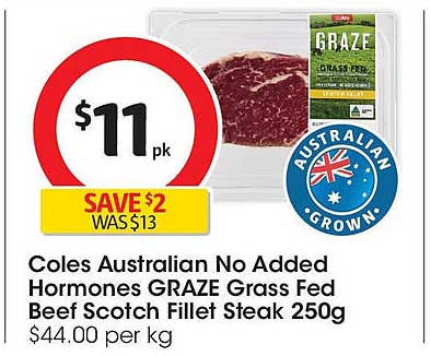 Coles Australian No Added Hormones GRAZE Grass Fed Beef Scotch Fillet Steak