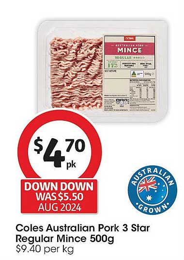 Coles Australian Pork 3 Star Regular Mince